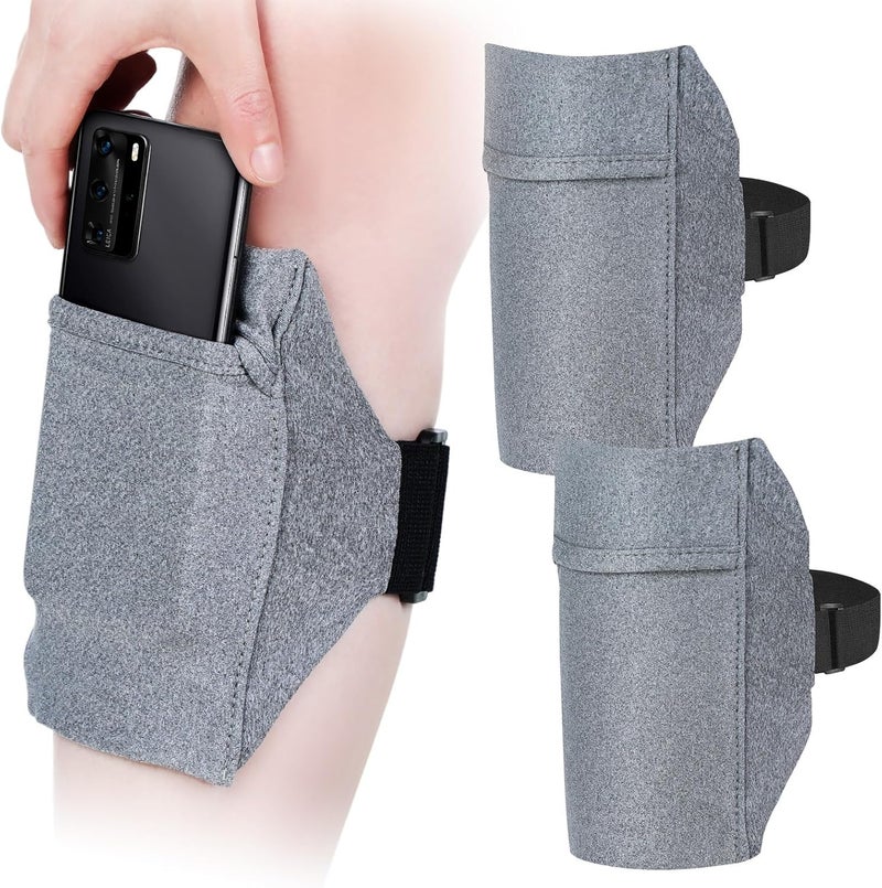 Jadive حزام ساق الهاتف المحمول 2 عبوة حاملة الهاتف الذكي حزام ذراع غير قابل للانزلاق محفظة كاحل حزام الساق قابل للتعديل لحقيبة الذراع للنساء والرجال للجري والمشي وركوب الخيل والدراجات النارية (رمادي) - Image 1